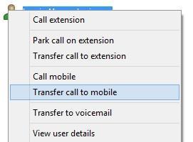 6 Blind Transfer using Right Click Select a call in the Active Call Window [if there are multiple calls present] then right click the recipient icon or number in the Contacts list.
