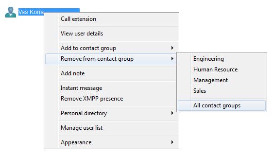4 Deleting Contact Groups Right click a Contact group name to delete it. 7.4.5