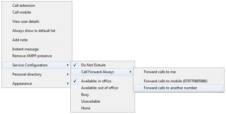 10 REMOTE SERVICE CONFIGURATION Unity Reception allows the user to change the service configuration for monitored users, for example to activate Do Not Disturb or to forward all calls to a specified