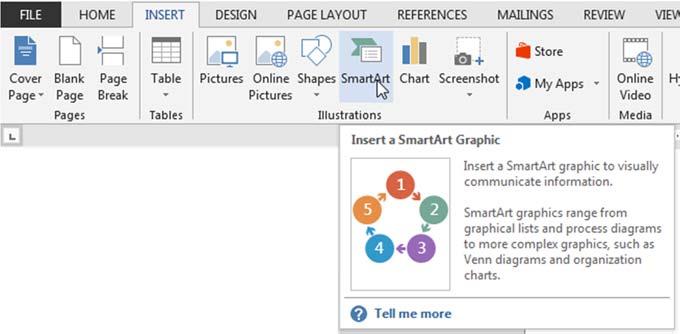 Insert SmartArt (Microsoft Word only) time permitting Using the INSERT ribbon, in the