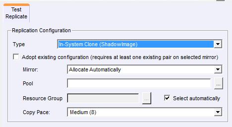 The following attributes tab is displayed when a Hitachi block storage hardware replicate operation is assigned to a node in the Data Flow workspace is selected in the Classification workspace: