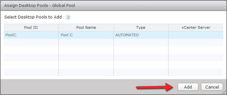 2. Click Local Pools. 3. Click Add. 4. Select the Pool and click Add. 5. The local pool has now been added to the global pool.