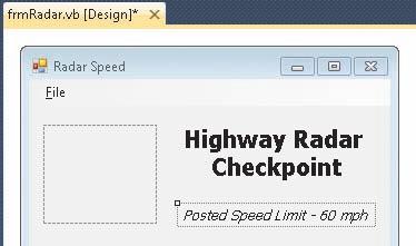 Enter the text for this label as Highway Radar Checkpoint on two lines (Hint: Click the Text property list arrow in the Properties window to enter a label with multiple lines.