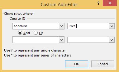 Custom Autofilter Custom Autofilter allows you to locate records that either match all criteria or meet one or the other criteria. You can use this method for more flexibility when filtering text.