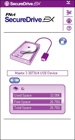 6. A blue Unlock icon indicates security section has been successfully unlocked. The information of Pocket Drive II will be displayed at the bottom of SecureDrive EX for user s reference. 7.