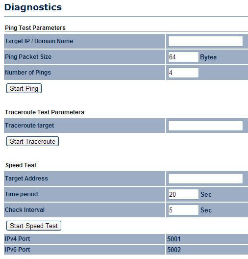 CONFIGURING DIAGNOSTICS 4.5.10 Configuring Diagnostics The diagnosis feature allow the administrator to verify that another device is available on the network and is accepting request packets.