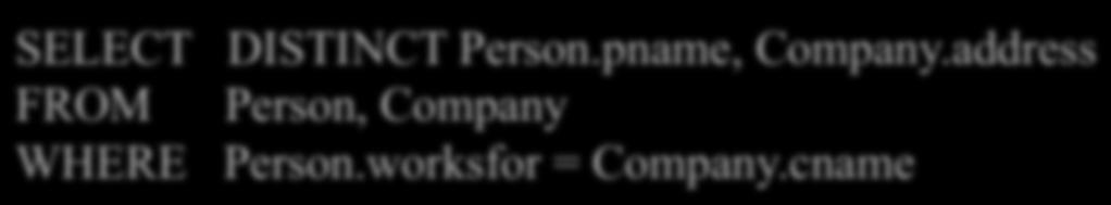 SELECT DISTINCT Person.pname, Company.address FROM Person, Company WHERE Person.