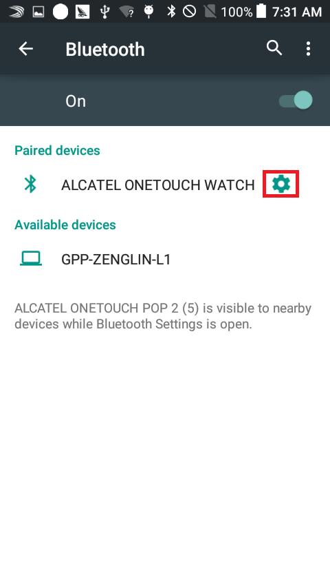 2) Touch Bluetooth *Make sure the Bluetooth is turned on 3) Touch the Quick Settings icon beside