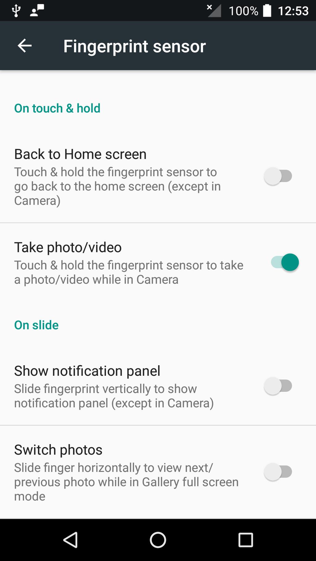 screen/camera/notification/photos function. Take Take photo/video option for example.