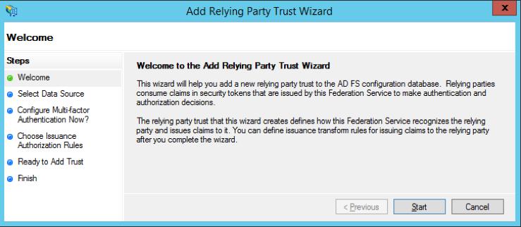 Create a Relying Party Trust in AD FS To create a Relying Party Trust: 1.