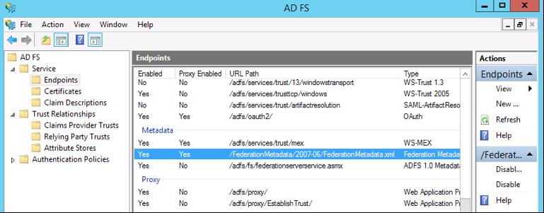Collect Settings Information entityid To retrieve the entityid: 1. In the AD FS Management tool, navigate to Service \ Endpoints. 2.