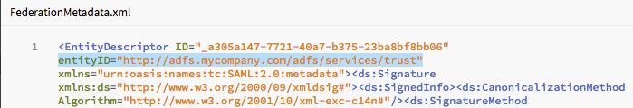 In the screenshot below, the URL Path is: /FederationMetadata/2007-06/FederationMetadata.xml 3. In your browser, load the URL https://<your_adfs_server>/<url_path_from_above>.