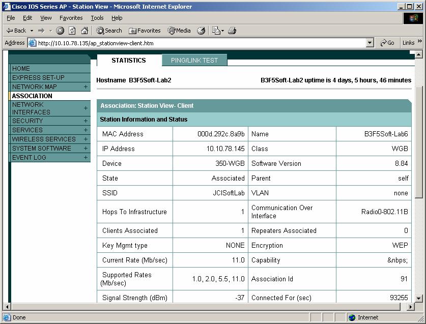 34 Metasys System Extended Architecture Wireless Network Application Note 3. Click on the MAC address of the device you want to check. The Statistics Tab of the Association screen appears (Figure 18).