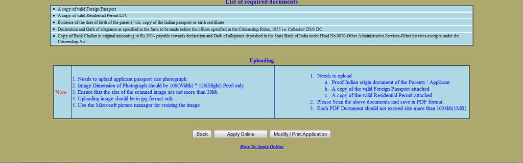 Read carefully Before Apply online. Click on Back Button to go to the list of section / form.