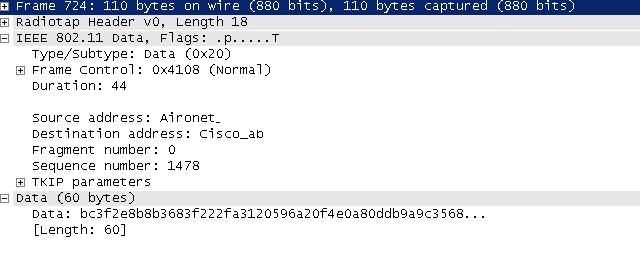 Image: You can see the TKIP Parameters, and the data is in cipher text. 802.