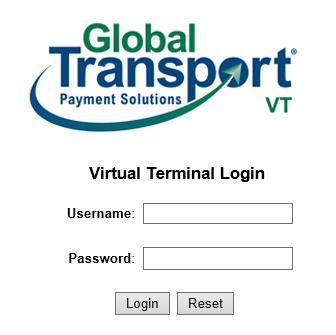 Logging In The Global Transport VT login screen displays when you enter the Global Transport VT web address, https://vt.globalpay.com, in your web browser or select it from your list of favorites.