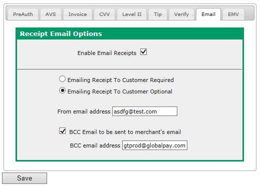Email Receipts Global Transport VT supports the ability to email the customer and merchant (via BCC) a copy of the transaction receipt.