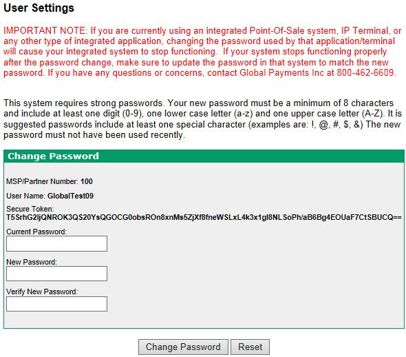 Change Password The first time you log in, the Global Transport VT Change Password prompt displays: Note: If you forget your password, you must contact the Support Desk to reset your password.