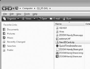 zip" stored in the included SD card to the desktop of the connected computer, then decompress. 3) Launch the "New SD Card" application created during the Step 2 of the "Getting started" section.