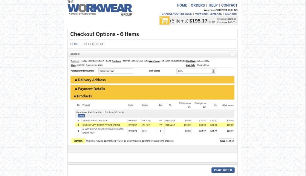 If you need to remove or change a garment, click on the Amend button. Go back and delete the item and choose the correct garments.