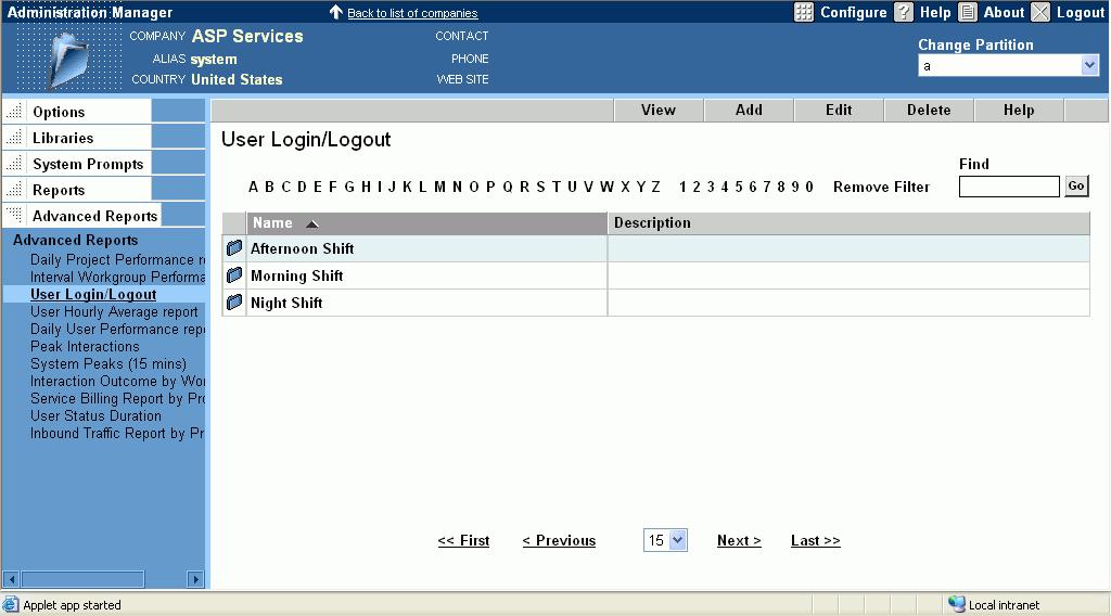 Introduction to Standard and Advanced Reports Creating and Naming a New Advanced Report 2 Click on your desired report (for example, the User Login/Logout report). A report list (Figure 7) opens.