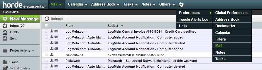 Inbox) Click Folder Actions and then Show All Mailboxes 2.