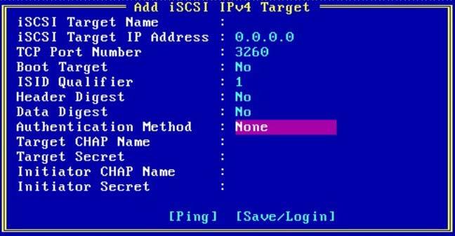 The iscsi Target Configuration screen (Figure 10-3 on page 111) is displayed. Figure 10-2 iscsi Target Configuration Screen 5.