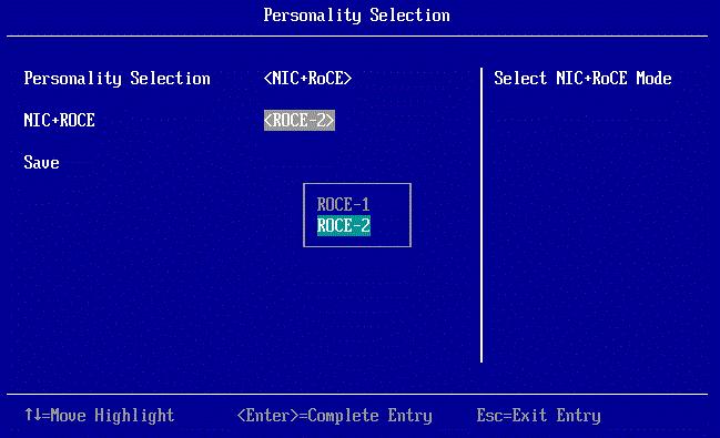 11. Configuring UEFI for Ethernet Starting the Emulex NIC Configuration Utility 137 Selecting the NIC+RoCE Personality The NIC+RoCE personality is available only on OCe14000-series adapters running