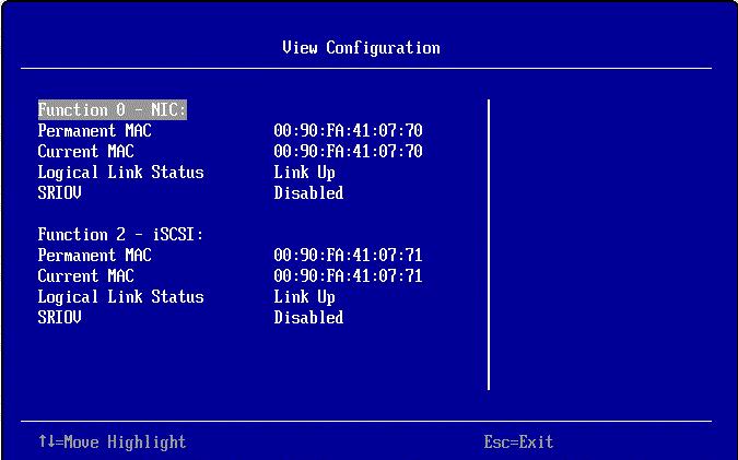 11. Configuring UEFI for Ethernet Starting the Emulex NIC Configuration Utility 143 Viewing the Configuration To view the current configuration: 1.