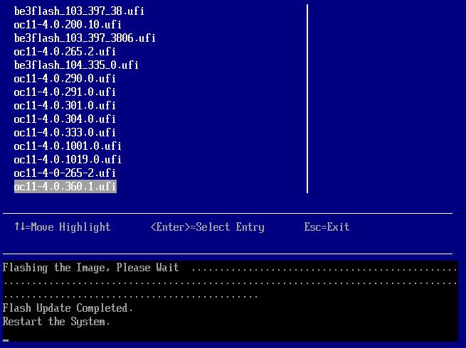 11. Configuring UEFI for Ethernet Identifying a Port 162 7. Use the arrow keys to select the flash file and press <Enter> to begin the update process. It takes about two minutes to complete.