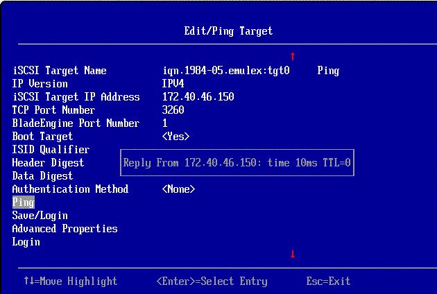 12. Configuring UEFI for iscsi Adding and Configuring Targets 184 Figure 12-14 Successful Target Ping If the ping is not successful, a failure message is displayed.