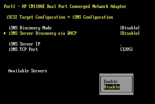 12. Configuring UEFI for iscsi Adding and Configuring Targets 189 Figure 12-20 isns Server Discovery via DHCP Screen 2. Select either Enable or Disable and press <Enter>. 3.