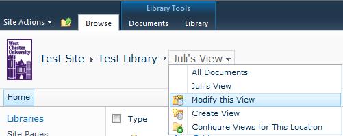 To return to the public view click on the view drop down menu and select All Documents. Delete a View 1.