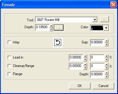 13. Click on the Toolpath Icon from the toolbar menu and select Female Toolpath. 14.