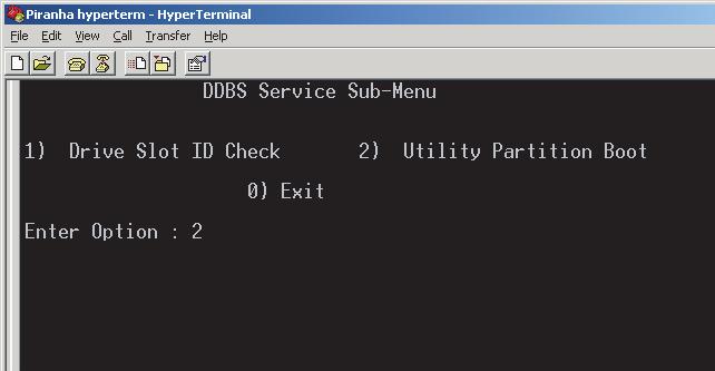 Select DDBS Service Sub-Menu to display the DDBS Service Sub-Menu. AX100 HyperTerminal 5.