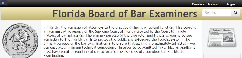 On the Florida Board of Bar Examiners website, click the Create an Account link