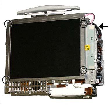 To separate the LCD display from the frame unit - Remove the four (T10) screws holding the display to the frame unit.