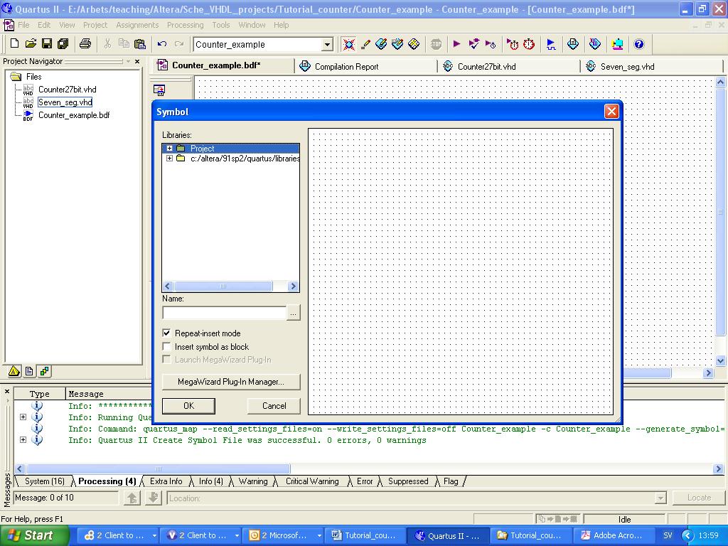 6. Importing symbols to the schematic file Click Counter_example.bdf to view the schematic file.