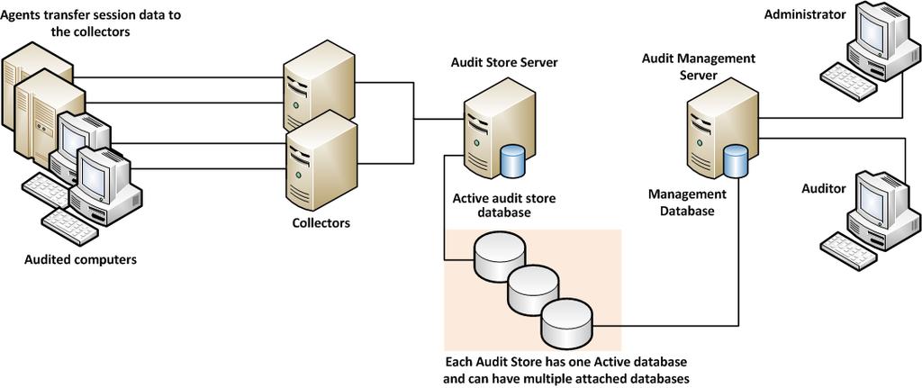 Auditing user activity on a managed computer A management database keeps track of all the agents, collectors, and audit stores that make up a single DirectAudit installation.