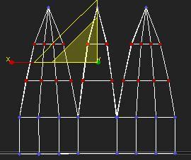 Now we still have to work out the rounded shape. Select the middle rows of vertices below the point and above the base (2 rows in my example).