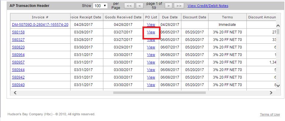 PO Detail Click on the View hyperlink under the PO List column in the search result.