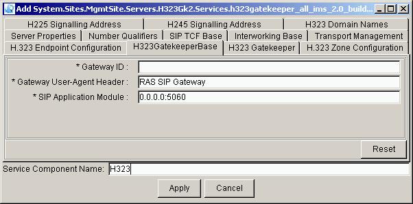 Figure 12 H323 Gatekeeper Base tab 38 Table 7 H323 Gatekeeper Base tab field descriptions Field Value Description Gateway ID Gateway User-Agent Header SIP Application Module Type=string Range=1 to 20