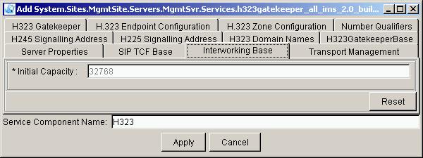 Figure 25 Interworking Base tab 57 13 After all of the configuration tabs are filled, click on the Apply button. You can cancel the configuration at any time by clicking on the Cancel button.