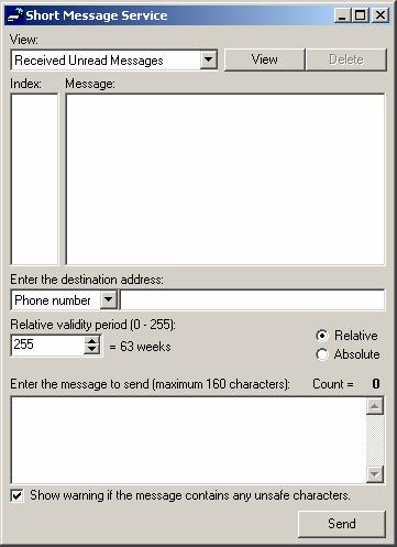 Using the SMS Window The SMS window can be used to view, delete or send SMS messages at any time, if the modem is not busy, regardless of the SMS indications.