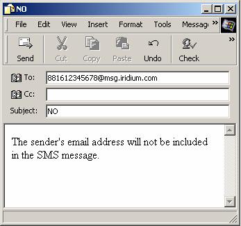 An example of sending a SMS message using e-mail account NOTE: When sending SMS e-mails to the modem by e-mail account, some characters in the user data field of the SMS message may arrive