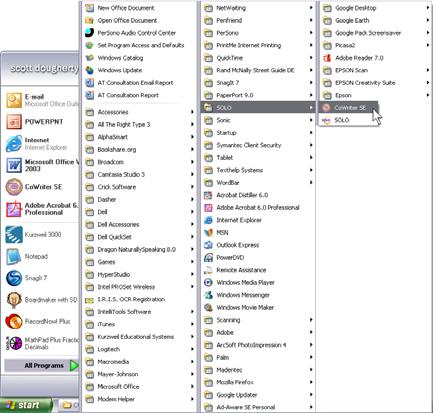 Launching the Program Double-click the Co:Writer icon that appears on the computer s Desktop. Alternatively, select Co:Writer from the Start Menu on the computer.
