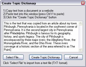 Editing Dictionaries The window to the right appears whenever the user opts to edit a dictionary s contents. Contents are listed in the left pane in bold print.