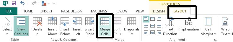 Merging cells To merge cells in your table, click and drag your mouse over the cells in the table that you want to