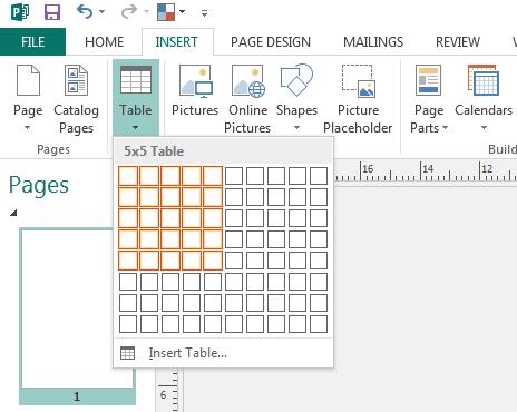 Use the grid to create a table with 5 rows and 5 columns.