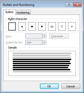 Microsoft Publisher 2013 Foundation - Page 46 Under the Bullets tab select a bullet style from the Bullet character section by